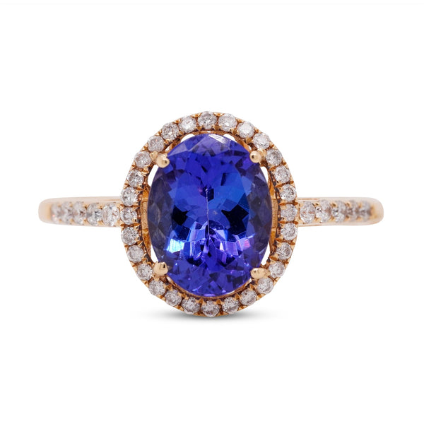 1.94Ct Tanzanite Ring With 0.23Tct Diamond Halo In 14K Yellow Gold