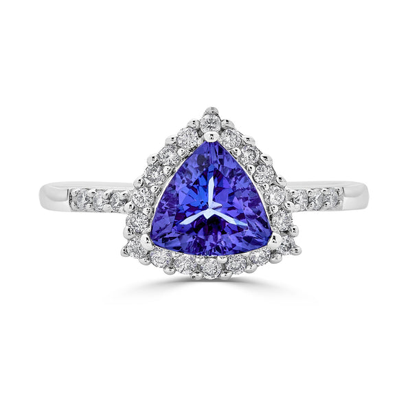 1.15ct Tanzanite ring with 0.23tct diamonds set in 14K white gold