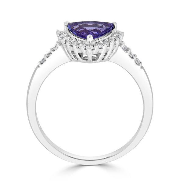 1.15ct Tanzanite ring with 0.23tct diamonds set in 14K white gold