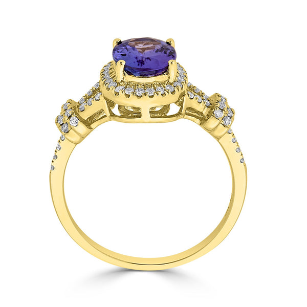 1.71ct Tanzanite ring with 0.23tct diamonds set in 14K yellow gold