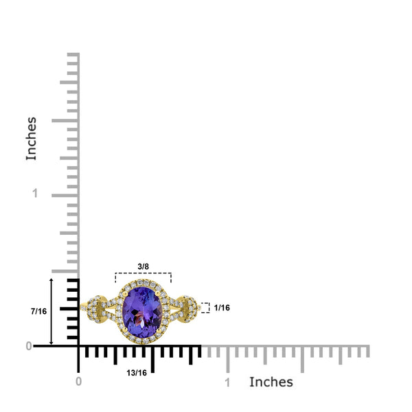 1.71ct Tanzanite ring with 0.23tct diamonds set in 14K yellow gold