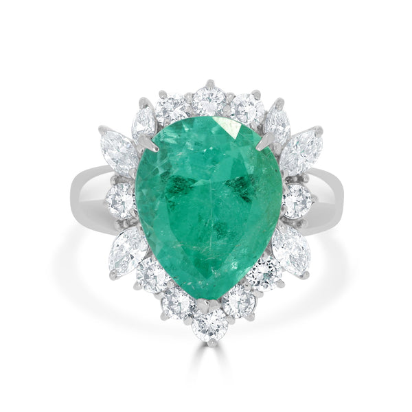 5.48ct Colombian Emerald Ring With 1.19ct Diamonds Set In Platinum