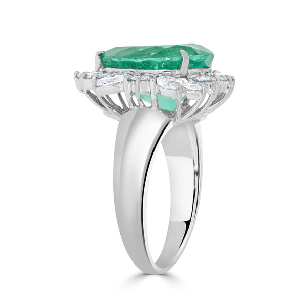 5.48ct Colombian Emerald Ring With 1.19ct Diamonds Set In Platinum