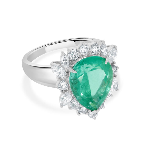 5.48ct Colombian Emerald Ring With 1.19ct Diamonds Set In Platinum