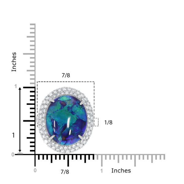 14.6ct Black Opal Ring With 1.83ct Diamonds Set In Platinum