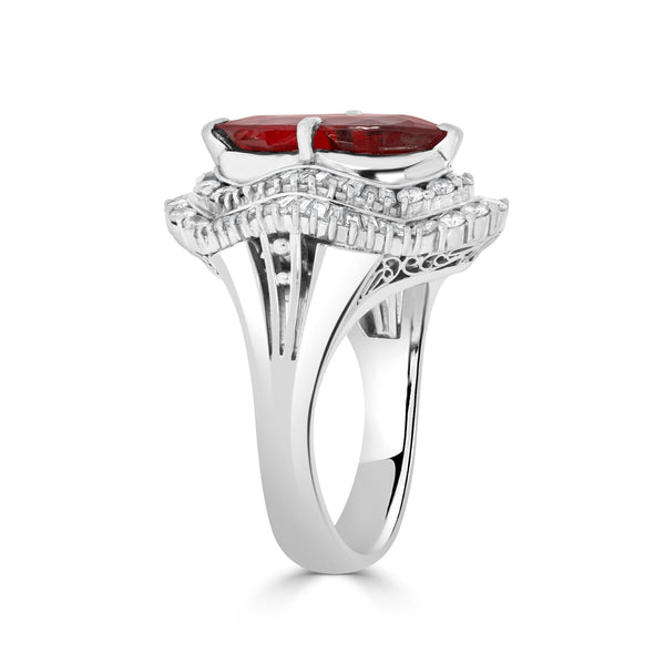 3.16ct Ruby Ring With 1.23ct Diamonds Set In Platinum