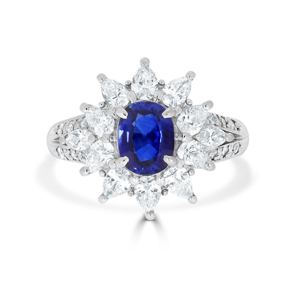 1.18ct Sapphire Ring with 1.28tct Diamonds set in Platinum