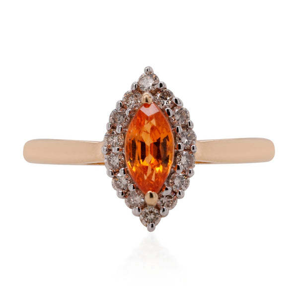 0.69ct Mandarin Garnet Rings with 0.22tct diamonds set in 14K rose gold