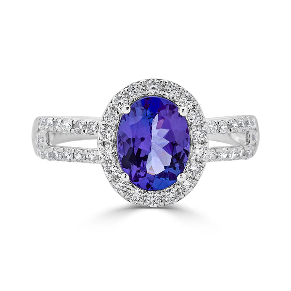 1.04ct Tanzanite ring with 0.47tct diamonds set in 14K white gold