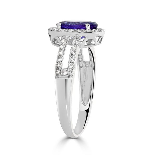 1.04ct Tanzanite ring with 0.47tct diamonds set in 14K white gold