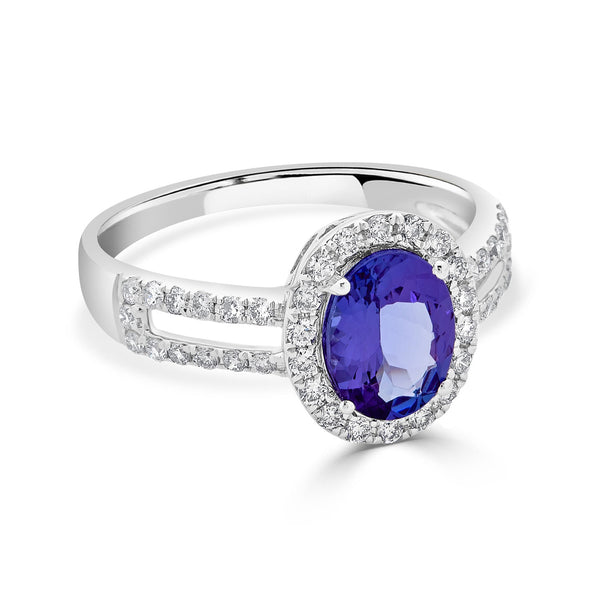 1.04ct Tanzanite ring with 0.47tct diamonds set in 14K white gold