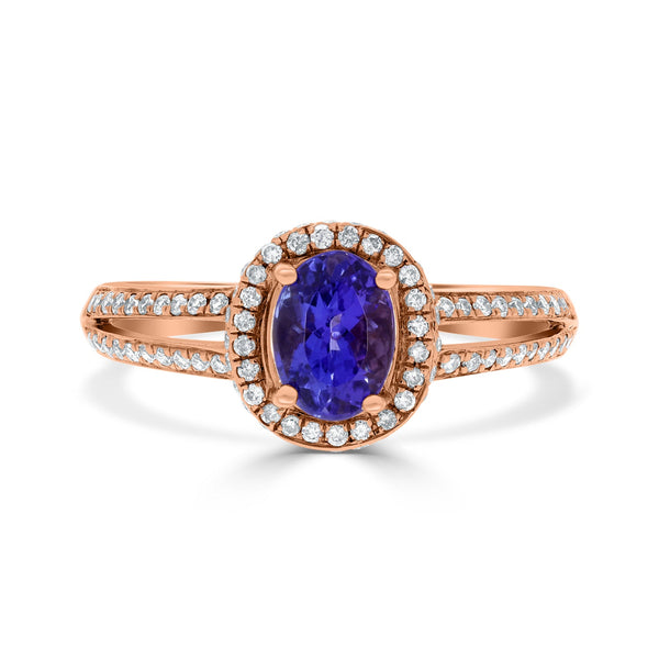 0.98ct Tanzanite Rings with 0.35tct diamonds set in 14kt rose gold