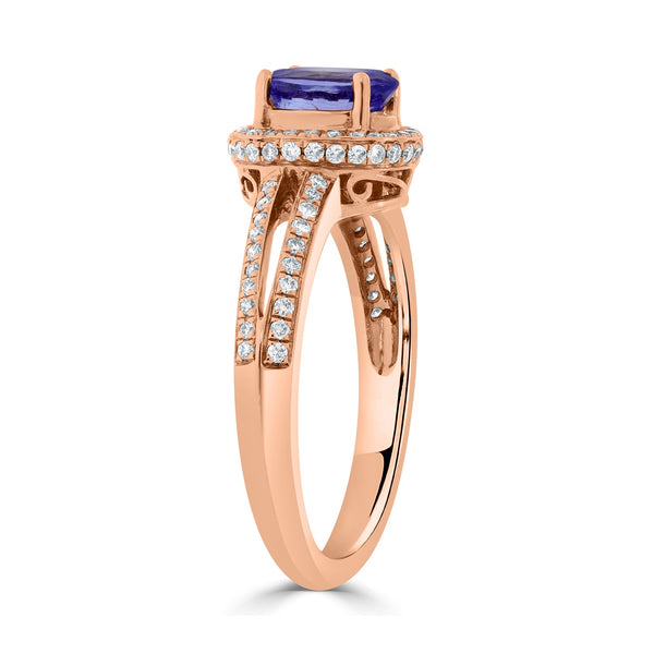 0.98ct Tanzanite Rings with 0.35tct diamonds set in 14kt rose gold