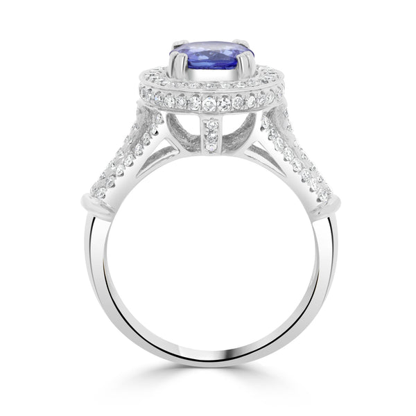 1.42ct Tanzanite Rings with 0.63tct Diamond set in 14K White Gold