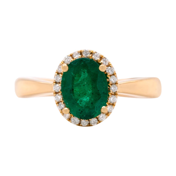 1.25ct Emerald ring with 0.11ct diamonds set in 18K yellow gold