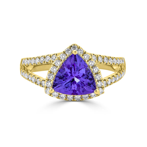 1.92ct Tanzanite ring with 0.48tct diamonds set in 14K Yellow gold