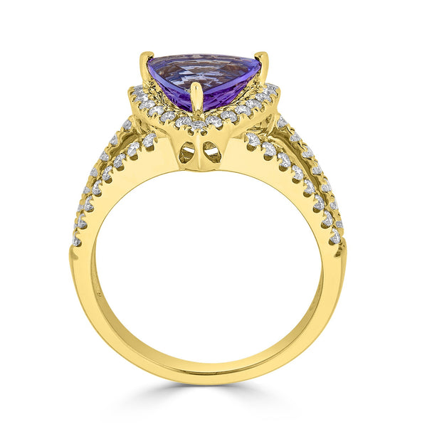 1.92ct Tanzanite ring with 0.48tct diamonds set in 14K Yellow gold