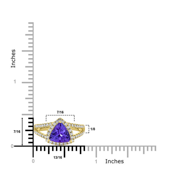 1.92ct Tanzanite ring with 0.48tct diamonds set in 14K Yellow gold