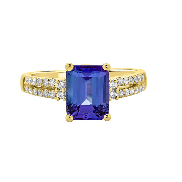 2.30ct Tanzanite ring with 0.24tct diamonds set in 14K yellow gold