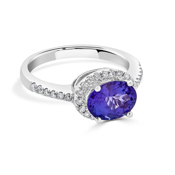 2.32ct Tanzanite ring with 0.31tct diamonds set in 14K white gold