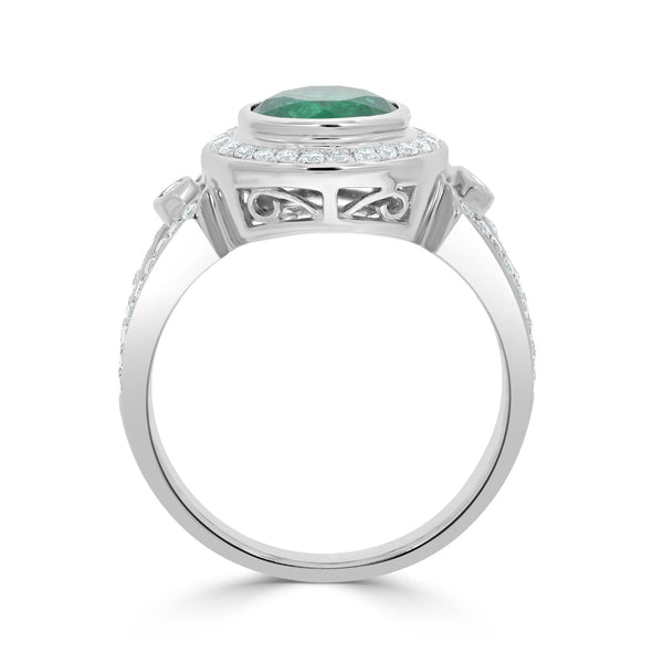 1.49ct Emerald Rings with 0.40tct diamonds set in 14kt white gold