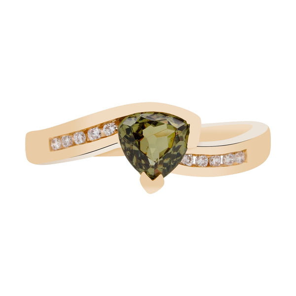 0.90ct Demantoid Garnet Ring With 0.07tct Diamonds Set In 14kt Yellow Gold