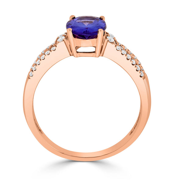 1.51ct Tanzanite ring with 0.22tct diamonds set in 14K rose gold