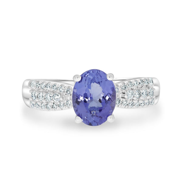 1.70ct Tanzanite Rings with 0.23tct diamonds set in 14kt white gold