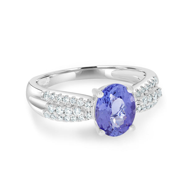 1.70ct Tanzanite Rings with 0.23tct diamonds set in 14kt white gold