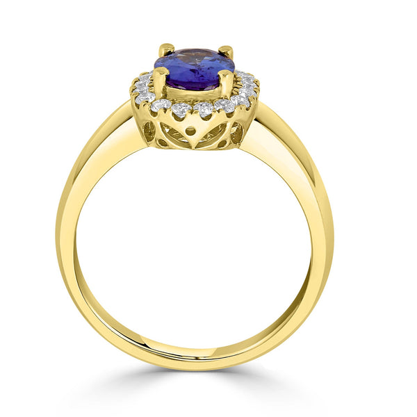 1.27ct Tanzanite ring with 0.26tct diamonds set in 14K yellow gold