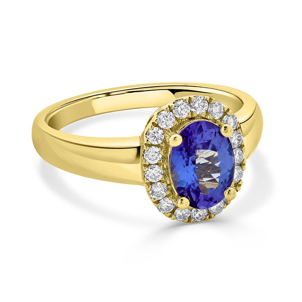 1.27ct Tanzanite ring with 0.26tct diamonds set in 14K yellow gold