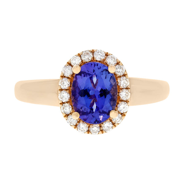 1.33ct Tanzanite ring with 0.25tct diamonds set in 14kt rose gold