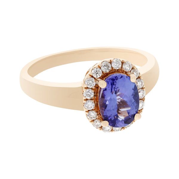 1.33ct Tanzanite ring with 0.25tct diamonds set in 14kt rose gold