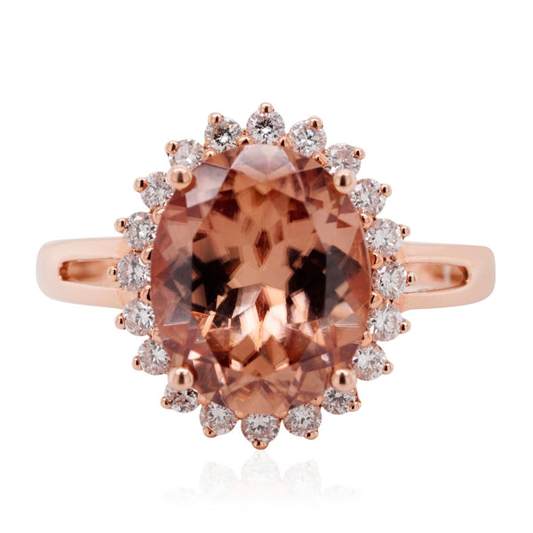 5.77ct Pink Zircon ring with 0.35tct diamonds set in 14K rose gold