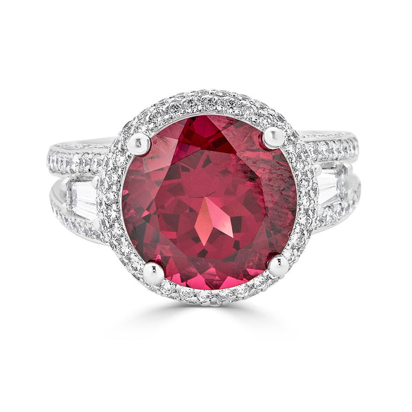 7.62Ct Rhodolite Garnet Rings With 1.71Tct Diamonds Set In 18Kt White Gold