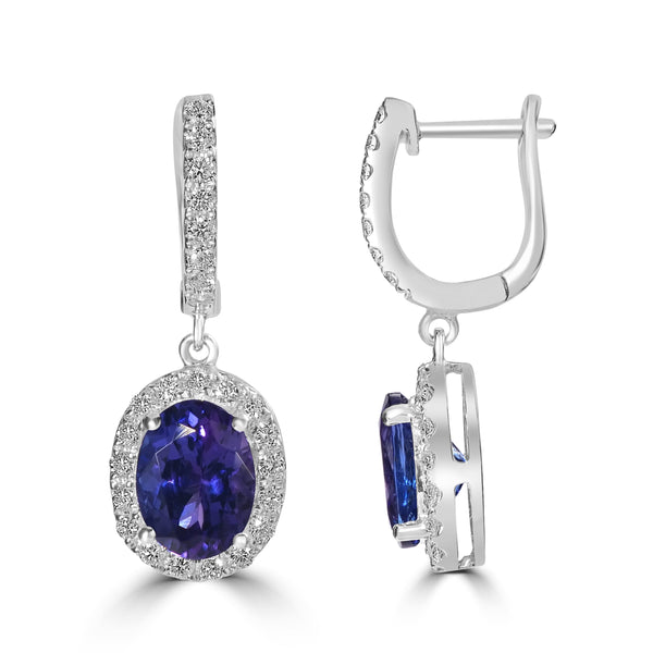 3.37ct Tanzanite Earrings with 0.58tct Diamond set in 14K White Gold