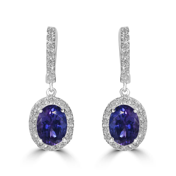 3.37ct Tanzanite Earrings with 0.58tct Diamond set in 14K White Gold