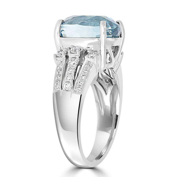 8.88ct Blue Zircon Ring with 0.36tct Diamonds set in 14K White Gold