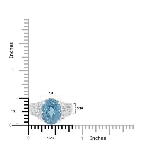 8.88ct Blue Zircon Ring with 0.36tct Diamonds set in 14K White Gold