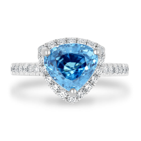 3.52ct Blue Zircon Ring with 0.37tct Diamonds set in 950 Platinum