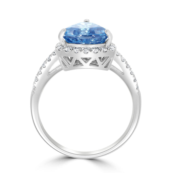 3.52ct Blue Zircon Ring with 0.37tct Diamonds set in 950 Platinum