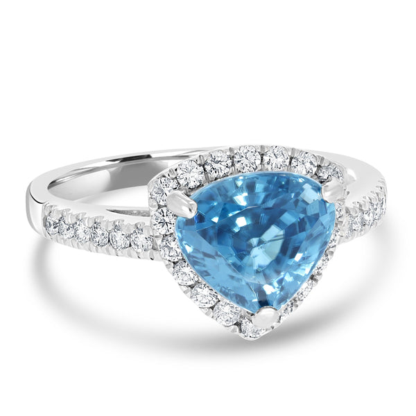 3.52ct Blue Zircon Ring with 0.37tct Diamonds set in 950 Platinum