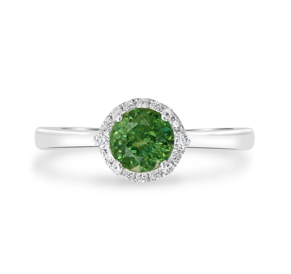 0.99ct Demantoid Garnet Ring with 0.09tct Diamonds set in 14K White Gold