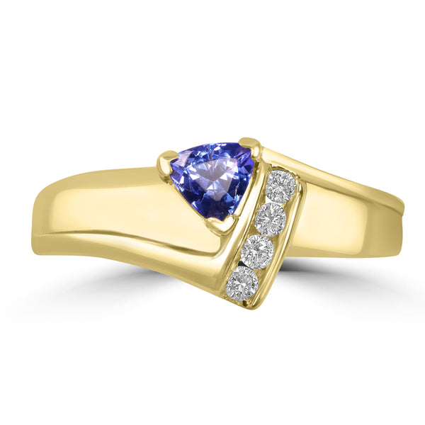 0.38ct Tanzanite Rings with 0.1tct Diamond set in 14K Yellow Gold