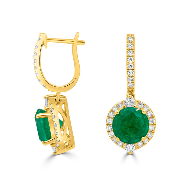 3.74tct Emerald Earring with 0.67tct Diamonds set in 14K Yellow Gold