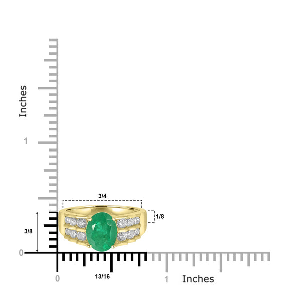 1.75ct Emerald Rings with 0.55tct Diamond set in 14K Yellow Gold