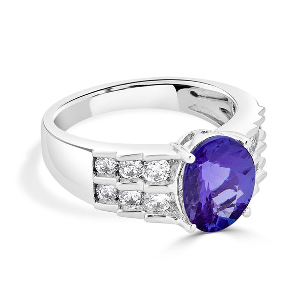 2.46Ct Tanzanite Ring With 0.69Tct Diamonds Set In 14Kt White Gold