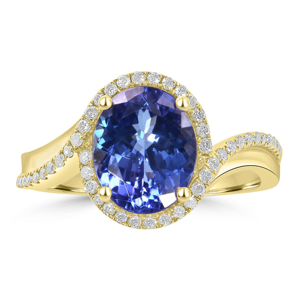 2.49ct Tanzanite Rings with 0.23tct Diamond set in 14K Yellow Gold