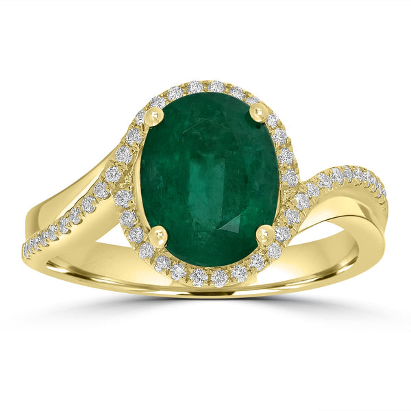 2.27ct   Emerald Rings with 0.21tct Diamond set in 18K Yellow Gold