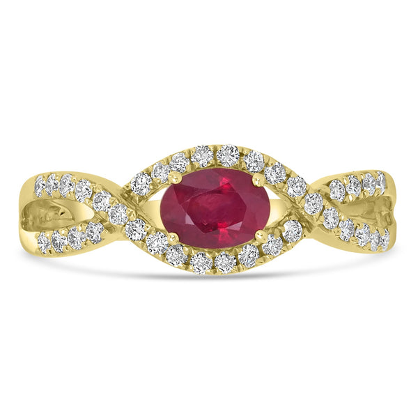 0.65ct Ruby Rings with 0.26tct Diamond set in 14K Yellow Gold